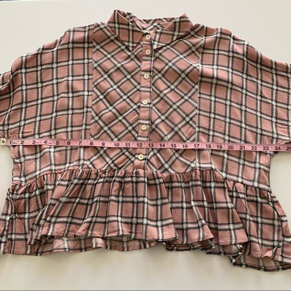 Via Penny Lane Reworked Apparel Hit Me Baby One More Wine Button Up Plaid Shirt - Picture 6 of 9